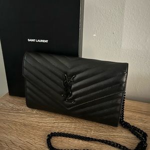 Black leather YSL handbag on chain, great condition